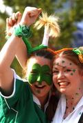 16 June 2002; Republic of Ireland supporters Stacy Gallagher and Nathan O'Hanlon, both from Dublin, outside the stadium prior to the FIFA World Cup 2002 Round of 16 match between Spain and Republic of Ireland at Suwon World Cup Stadium in Suwon, South Korea. Photo by David Maher/Sportsfile