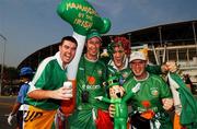 16 June 2002; Republic of Ireland supporters, from left, Dave Greene, Niall Hawkins, Enda Cafferty and Frances Gilligan, all from Galway, outside the stadium prior to the FIFA World Cup 2002 Round of 16 match between Spain and Republic of Ireland at Suwon World Cup Stadium in Suwon, South Korea. Photo by David Maher/Sportsfile