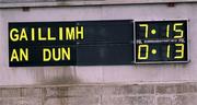 15 June 2002; A view of the scoreboard at the final whistle following the Guinness All-Ireland Senior Hurling Championship Qualifing Round 1 match between Galway and Down at Casement Park in Belfast. Photo by Damien Eagers/Sportsfile