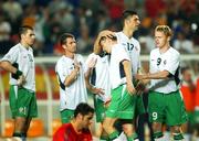 16 June 2002; Matt Holland of Republic of Ireland, centre, is consoled by team-mates Damien Duff, right, and Niall Quinn after missing a penalty during the penalty shoot-out of the FIFA World Cup 2002 Round of 16 match between Spain and Republic of Ireland at Suwon World Cup Stadium in Suwon, South Korea. Photo by David Maher/Sportsfile