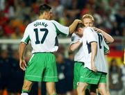 16 June 2002; Kevin Kilbane of Republic of Ireland is consoled by team-mates Niall Quinn, left, and Damien Duff after missing a penalty during the penalty shoot-out of the FIFA World Cup 2002 Round of 16 match between Spain and Republic of Ireland at Suwon World Cup Stadium in Suwon, South Korea. Photo by David Maher/Sportsfile