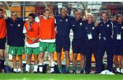 16 June 2002; Republic of Ireland players and management, from left, Alan Kelly, Gary Kelly, Ian Harte, Steve Staunton, Ian Evans, manager Mick McCarthy, Mick Byrne, Ciaran Murray and Joe Walsh during the penalty shoot out of the FIFA World Cup 2002 Round of 16 match between Spain and Republic of Ireland at Suwon World Cup Stadium in Suwon, South Korea. Photo by David Maher/Sportsfile