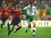 16 June 2002; Kevin Kilbane of Republic of Ireland in action against Raul of Spain during the FIFA World Cup 2002 Round of 16 match between Spain and Republic of Ireland at Suwon World Cup Stadium in Suwon, South Korea. Photo by David Maher/Sportsfile