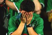 16 June 2002; A Republic of Ireland supporter following his side's defeat during their FIFA World Cup 2002 Round of 16 match against Spain at Suwon World Cup Stadium in Suwon, South Korea. Photo by David Maher/Sportsfile