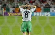 16 June 2002; Matt Holland of Republic of Ireland reacts after missing a penalty during the penalty shoot-out of the FIFA World Cup 2002 Round of 16 match between Spain and Republic of Ireland at Suwon World Cup Stadium in Suwon, South Korea. Photo by David Maher/Sportsfile