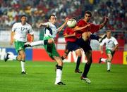 16 June 2002; Gary Breen of Republic of Ireland in action against Ivan Helguera of Spain during the FIFA World Cup 2002 Round of 16 match between Spain and Republic of Ireland at Suwon World Cup Stadium in Suwon, South Korea. Photo by David Maher/Sportsfile