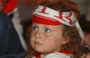 16 June 2002; Derry and Republic of Ireland fan Eimhear Mulholland watches the FIFA World Cup 2002 Round of 16 match between Spain and Republic of Ireland in South Korea, prior to the Ulster Football Championship Semi-Final match between Donegal and Derry St TiernachÕs Park in Clones, Monaghan. Photo by Aoife Rice/Sportsfile