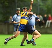 15 June 2002; Sean McMahon of Clare in action against Dublin's Liam Ryan during the Guinness All-Ireland Senior Hurling Championship Qualifying Round 1 match between Clare and Dublin at Parnell Park in Dublin. Photo by Ray McManus/Sportsfile