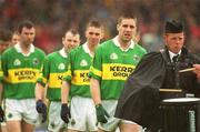 16 June 2002; Kerry captain Darragh î SŽ leads his side in the pre-match parade prior to the Bank of Ireland Munster Senior Football Championship Semi-Final match between Kerry and Cork at Fitzgerald Stadium in Killarney, Kerry. Photo by Brendan Moran/Sportsfile