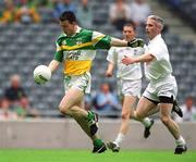 23 June 2002; Emmett Molloy of Offaly in action against Sean Moriarty of Kildare during the Bank of Ireland Leinster Junior Football Championship Semi-Final match between Offaly and Kildare at Croke Park in Dublin. Photo by Damien Eagers/Sportsfile
