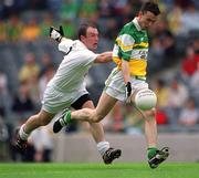 23 June 2002; Emmett Molloy of Offaly in action against John Casey of Kildare during the Bank of Ireland Leinster Junior Football Championship Semi-Final match between Offaly and Kildare at Croke Park in Dublin. Photo by Damien Eagers/Sportsfile