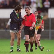 22 June 2002; Roy Malone of Offaly remonstrates with referee Paddy Russell following the Bank of Ireland Leinster Senior Football Championship Semi-Final Replay match between Kildare and Offaly at Nowlan Park in Kilkenny. Photo by Damien Eagers/Sportsfile