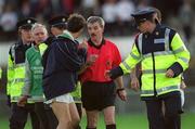 22 June 2002; Roy Malone of Offaly remonstrates with referee Paddy Russell following the Bank of Ireland Leinster Senior Football Championship Semi-Final Replay match between Kildare and Offaly at Nowlan Park in Kilkenny. Photo by Damien Eagers/Sportsfile