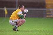 22 June 2002; Offaly goalkeeper Padraig Kelly following his side's defeat during the Bank of Ireland Leinster Senior Football Championship Semi-Final Replay match between Kildare and Offaly at Nowlan Park in Kilkenny. Photo by Brendan Moran/Sportsfile