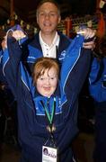 23 July 2002; Special Olympian Aishling Hennigan, a member of the Blackrock Flyers Club, during the 2002 Special Olympics Ireland National Games opening ceremony at Parnell Park in Dublin. Photo by Ray McManus/Sportsfile