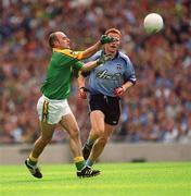 23 June 2002; Paddy Reynolds of Meath in action against Dublin's Peadar Andrews during the Bank of Ireland Leinster Senior Football Championship Semi-Final match between Dublin and Meath at Croke Park in Dublin. Photo by Ray McManus/Sportsfile