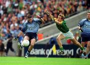 23 June 2002; Senan Connell of Dublin is tackled by Paul Shankey of Meath during the Bank of Ireland Leinster Senior Football Championship Semi-Final match between Dublin and Meath at Croke Park in Dublin. Photo by Ray McManus/Sportsfile