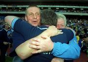 23 June 2002; Dublin selectors Paul Caffrey, left, and Dave Billings celebrate with manager Tommy Lyons following their side's victory during the Bank of Ireland Leinster Senior Football Championship Semi-Final match between Dublin and Meath at Croke Park in Dublin. Photo by Damien Eagers/Sportsfile