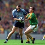 23 June 2002; Ciaran Whelan of Dublin is tackled by Anthony Moyles of Meath during the Bank of Ireland Leinster Senior Football Championship Semi-Final match between Dublin and Meath at Croke Park in Dublin. Photo by Damien Eagers/Sportsfile