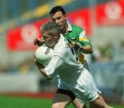 23 June 2002; Sean Moriarty of Kildare in action against Emmett Molloy of Offaly during the Bank of Ireland Leinster Junior Football Championship Semi-Final match between Offaly and Kildare at Croke Park in Dublin. Photo by Damien Eagers/Sportsfile