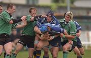8 May 2002; David Quinlan and Malcolm O'Kelly of Leinster are tackled by Colm Rigney, left, Johnny O'Connor, centre, and Tim Allnutt of Connacht during the Guinness Interprovincial Rugby Championship match between Connacht and Leinster at The Sportsground in Galway. Photo by Matt Browne/Sportsfile