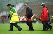 16 June 2002; Sean Martin Lockhart of Derry is stretchered from the field following an injury during the Bank of Ireland Ulster Senior Football Championship Semi-Final match between Donegal and Derry at St TiernachÕs Park in Clones, Monaghan. Photo by Aoife Rice/Sportsfile