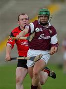 15 June 2002; Fergal Healy of Galway in action against Liam Clarke of Down during the Guinness All-Ireland Senior Hurling Championship Qualifing Round 1 match between Galway and Down at Casement Park in Belfast. Photo by Damien Eagers/Sportsfile