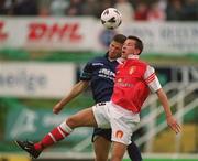 30 June 2002; Gerard McCarthy of St Patrick's Athletic in action against Andre Mijatovi  of HNK Rijeka during the UEFA Intertoto Cup First Round Second Leg match between St Patrick's Athletic and HNK Rijeka at Richmond Park in Dublin. Photo by Pat Murphy/Sportsfile