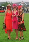30 June 2002; Racegoers Michelle Clifford, from Cork, centre, Winner of The Best Dressed Lady competition, with second place Tara O'Leary, from Cork, right, and third place Chanell McCarthy, from Dublin, at The Curragh Racecourse in Kildare. Photo by Damien Eagers/Sportsfile