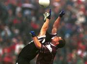 30 June 2002; Richie Fahey of Galway in against Tommy Brenan of Sligo during the Bank of Ireland Connacht Senior Football Championship Final match between Galway and Sligo at MacHale Park in Castlebar, Mayo. Photo by David Maher/Sportsfile