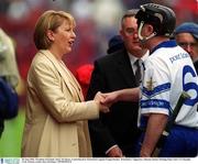 30 June 2002; President of Ireland, Mary McAleese, is introduced to Waterford Captain Fergal Hartley. Waterford v Tipperary, Munster Senior Hurling Final, Pairc Ui Chaoimh, Cork. Picture credit; Ray McManus / SPORTSFILE