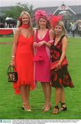 30 June 2002; Michelle Clifford, from Cork, Winner of The Best Dressed Lady competition, with second place Tara O'Leary, from Cork, right, and third place Chanell McCarthy, from Dublin, at the Irish Derby, Curragh Racecourse, Co. Kildare, Horse Racing. Picture credit; Brian Lawless / SPORTSFILE