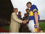 30 June 2002; President Mary McAleese is introduced to Tipperary's Lar Corbett. Waterford v Tipperary, Guinness Munster Hurling Final, Pairc Ui Chaoimh, Cork. Picture credit; Brendan Moran / SPORTSFILE