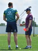 15 June 2017; Ireland head coach Joe Schmidt, right, in conversation with Jack Conan during an Ireland rugby squad training session in Tokyo, Japan. Photo by Brendan Moran/Sportsfile