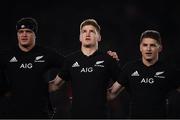 16 June 2017; Brothers Scott Barrett, left, Jordie Barrett and Beauden Barrett, right, of New Zealand during the National Anthem prior to the International Test match between the New Zealand All Blacks and Samoa at Eden Park in Auckland, New Zealand. Photo by Stephen McCarthy/Sportsfile
