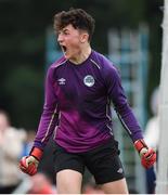 16 June 2017; Limerick Desmond goalkeeper Ethan Hurley celebrates after saving the winning penalty during the SFAI Umbro Kennedy Cup Plate Final match between Limerick Desmond and North Dublin Schoolboys League at the University of Limerick in Limerick. Photo by Matt Browne/Sportsfile