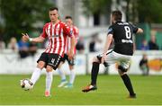 16 June 2017; Aaron McEneff of Derry City in action against Mark Salmon of Bray Wanderers during the SSE Airtricity League Premier Division match between Bray Wanderers and Derry City at the Carlisle Grounds in Bray, Co Wicklow. Photo by Piaras Ó Mídheach/Sportsfile