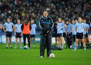 4 February 2012; Dublin manager Pat Gilroy stands in front of his team during the national anthem. Allianz Football League, Division 1, Round 1, Dublin v Kerry, Croke Park, Dublin. Picture credit: Dáire Brennan / SPORTSFILE