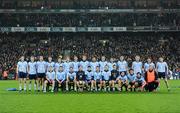 4 February 2012; The Dublin squad, back row, from left, Ross McConnell, Eoghan O'Gara, Eamon Fennell, Kevin Nolan, Paddy Andrews, Michael Fitzsimons, James McCarthy, Colm Murphy, Craig Dias, Paul Brogan, Bernard Brogan, Miceál McCarthy, Sean Murray, Alan Brogan and Diarmuid Connolly, with, front row, from left, Philly McMahon, Darren Daly, Bryan Cullen, Stephen Cluxton, Kevin McMenamon, Dean Kelly, Tomas Quinn, Michael Savage, Davy Byrne, Rory O'Carroll, Michael Darragh McAuley and Paul Flynn. Allianz Football League, Division 1, Round 1, Dublin v Kerry, Croke Park, Dublin. Picture credit: Stephen McCarthy / SPORTSFILE