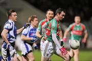 4 February 2012; Keith Higgins, Mayo, in action against Paul Cahillane, Laois. Allianz Football League, Division 1, Round 1, Laois v Mayo, O'Moore Park, Portlaoise, Co. Laois. Picture credit: Matt Browne / SPORTSFILE