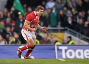 5 February 2012; Leigh Halfpenny, Wales, celebrates after kicking his side's winning penalty. RBS Six Nations Rugby Championship, Ireland v Wales, Aviva Stadium, Lansdowne Road, Dublin. Picture credit: Stephen McCarthy / SPORTSFILE