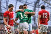 5 February 2012; Tommy Bowe, Ireland, 14, is congratulated by team-mate Rob Kearney after scoring his side's second try. RBS Six Nations Rugby Championship, Ireland v Wales, Aviva Stadium, Lansdowne Road, Dublin. Picture credit: Stephen McCarthy / SPORTSFILE