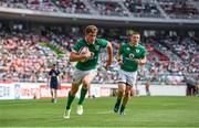 17 June 2017; Garry Ringrose of Ireland runs in to score scores his side's sixth try during the international rugby match between Japan and Ireland at the Shizuoka Epoca Stadium in Fukuroi, Shizuoka Prefecture, Japan. Photo by Brendan Moran/Sportsfile
