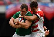 17 June 2017; Cian Healy of Ireland is tackled by Derek Carpenter of Japan during the international rugby match between Japan and Ireland at the Shizuoka Epoca Stadium in Fukuroi, Shizuoka Prefecture, Japan. Photo by Brendan Moran/Sportsfile