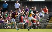 17 June 2017; John Moloney of Offaly takes a shot in the 18th minute that was ruled wide as Jamie Gonoud of Westmeath closes in during the Leinster GAA Football Senior Championship Quarter-Final Replay match between Westmeath and Offaly at TEG Cusack Park in Mullingar, Co Westmeath. Photo by Piaras Ó Mídheach/Sportsfile