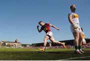 17 June 2017; Kieran Martin of Westmeath celebrates scoring his side's third goal as Offaly goalkeeper Alan Mulhall looks on during the Leinster GAA Football Senior Championship Quarter-Final Replay match between Westmeath and Offaly at TEG Cusack Park in Mullingar, Co Westmeath. Photo by Piaras Ó Mídheach/Sportsfile