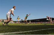 17 June 2017; Kieran Martin of Westmeath palms the ball to the net to score his side's third goal as Offaly goalkeeper Alan Mulhall, left, looks on during the Leinster GAA Football Senior Championship Quarter-Final Replay match between Westmeath and Offaly at TEG Cusack Park in Mullingar, Co Westmeath. Photo by Piaras Ó Mídheach/Sportsfile