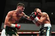 17 June 2017; Tyrone McKenna, left, in action against Ferenc Katona during their Super Lightweight boutat the Battle of Belfast Fight Night at the Waterfront Hall in Belfast. Photo by Ramsey Cardy/Sportsfile