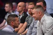 17 June 2017; Boxers David Oliver Joyce, left, and Carl Frampton in conversation at the Battle of Belfast Fight Night at the Waterfront Hall in Belfast. Photo by Ramsey Cardy/Sportsfile