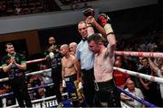 17 June 2017; Paddy Barnes is declared winner over Silvio Olteanu during their WBO European flyweight title bout at the Battle of Belfast Fight Night at the Waterfront Hall in Belfast. Photo by Ramsey Cardy/Sportsfile